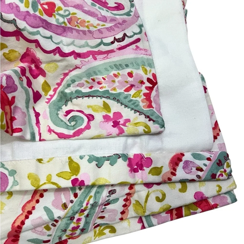 Pair Custom Pinch Pleat Lined Curtains Bright Pink Paisley Modern 80” Long